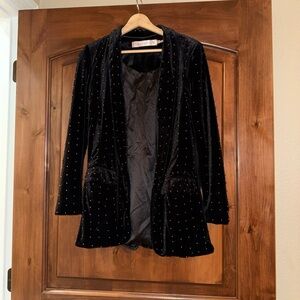 ESQUALO Black Velvet Blazer with Studded Details